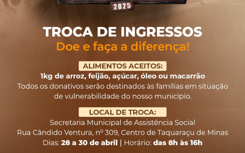 TROCA DE INGRESSOS PARA A FESTA DO CAVALO!