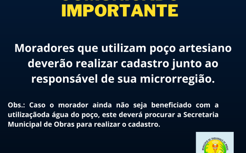 Cadastramento dos Moradores que Utilizam Poço Artesiano 